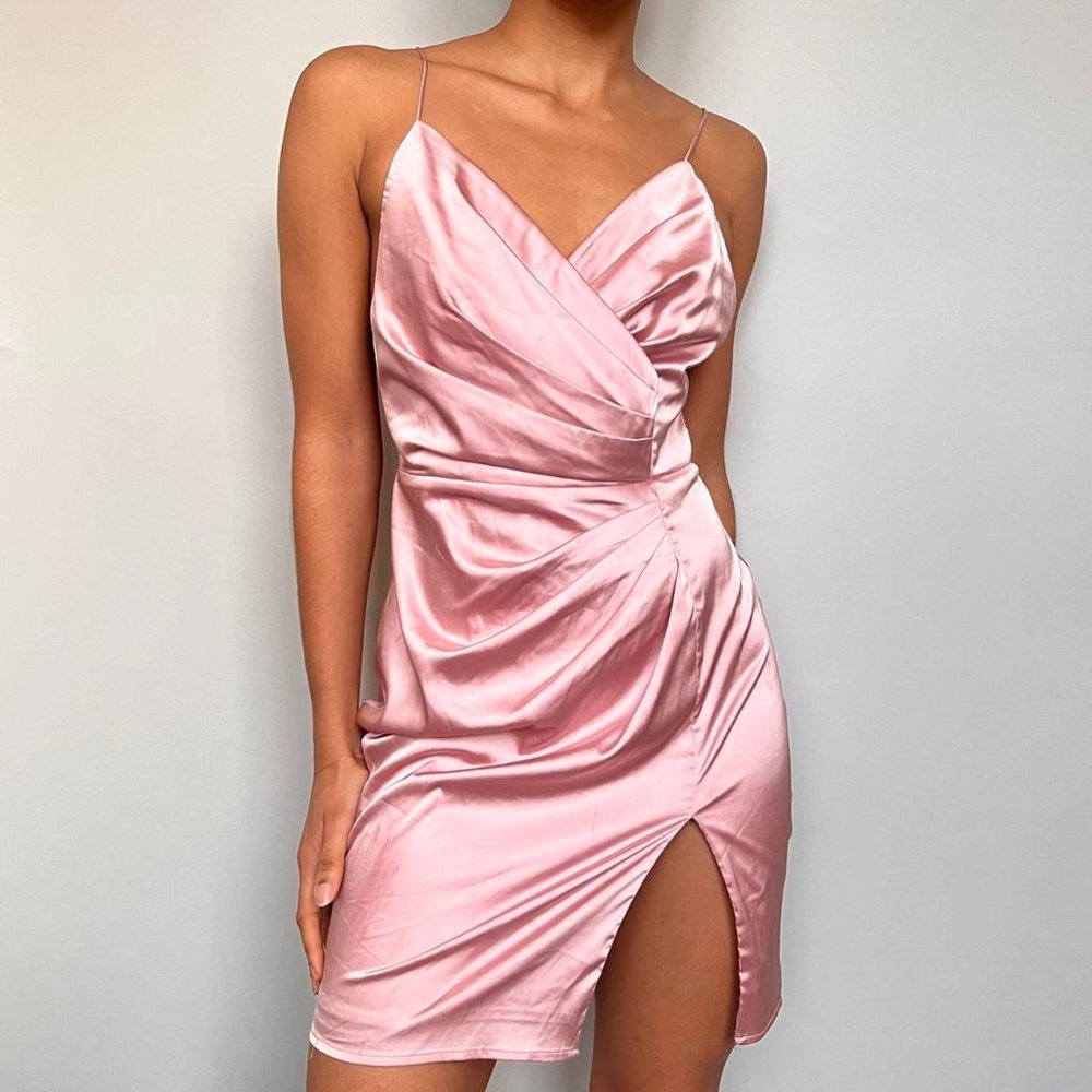 Blush satin mini dress